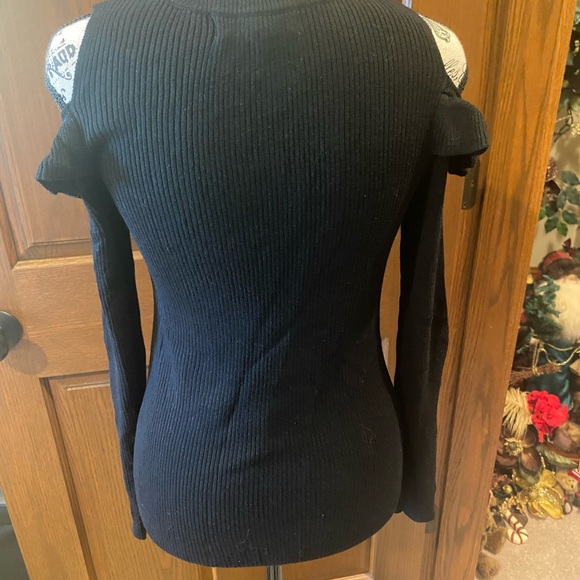 Pink Rose Black Ribbed Cold Shoulder Sweater - Picture 2 of 4